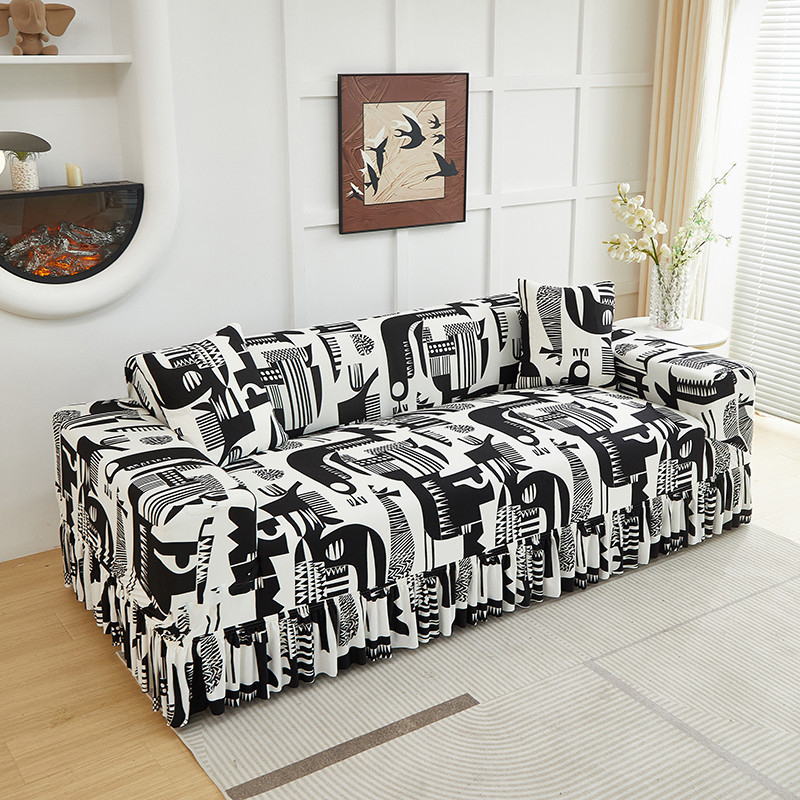 Universal Stretch Fitted Couch Slipcover – High-Stretch Premium Fabric, Elegant Ruffled Hem & Complete Living Room Upgrade – Instant Sofa Makeover in Minutes