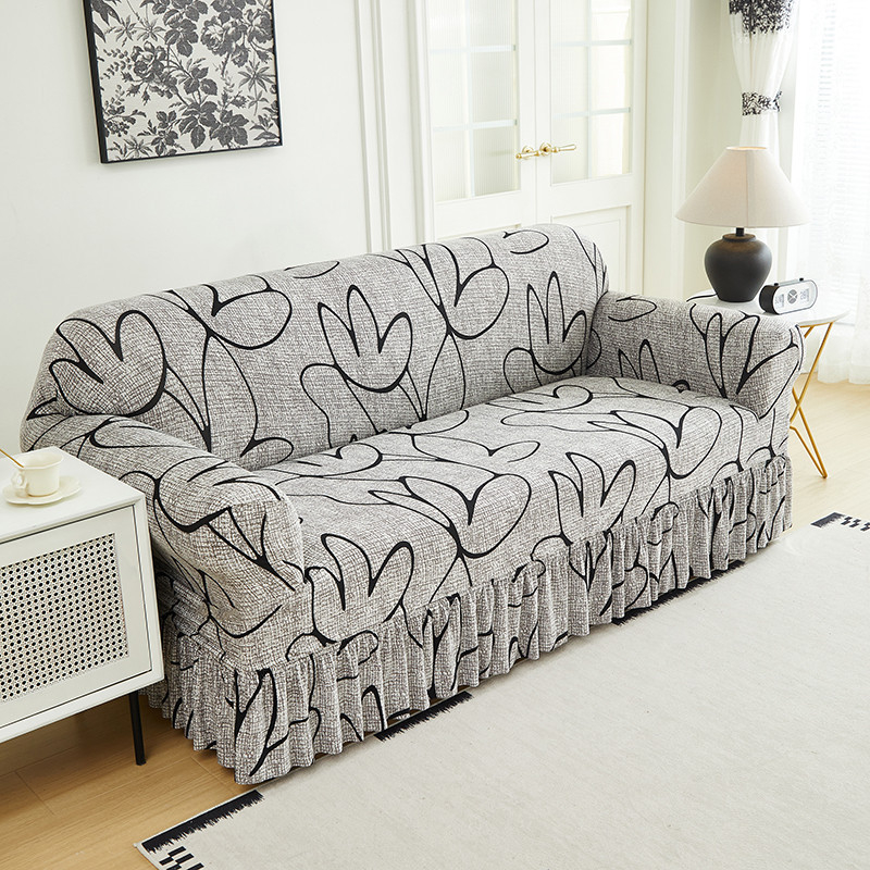 Universal Stretch Fitted Couch Slipcover – High-Stretch Premium Fabric, Elegant Ruffled Hem & Complete Living Room Upgrade – Instant Sofa Makeover in Minutes