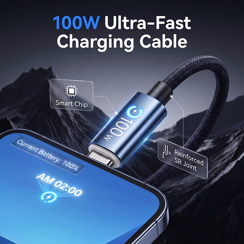 Type-C to Type-C Fast Charging Cable – 100W, Automatic Power Cut-Off & Reinforced Triple Structure – Perfect for Laptops, Tablets and Smartphones