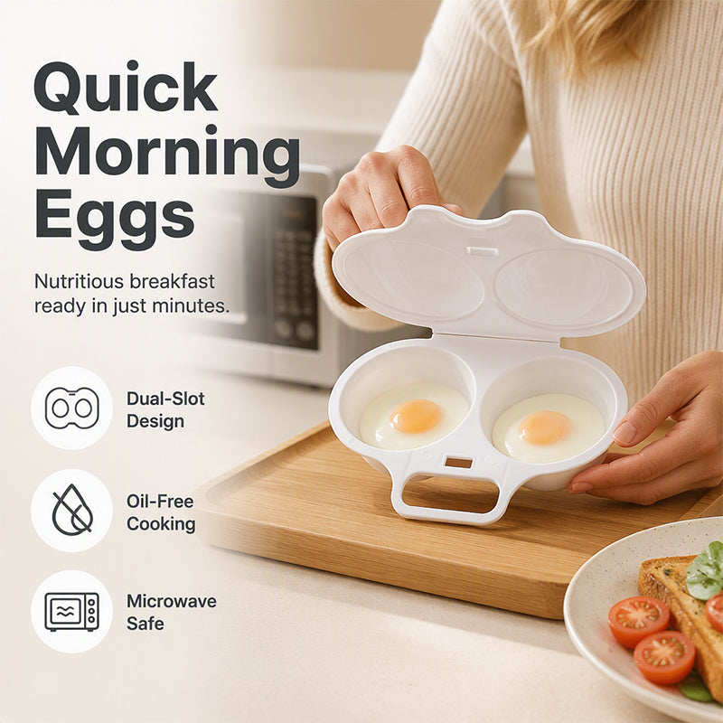 Dual Cavity Microwave Egg Poacher – Quick Oil-Free Cooking, Food-Grade PP & Versatile Kitchen Essential
