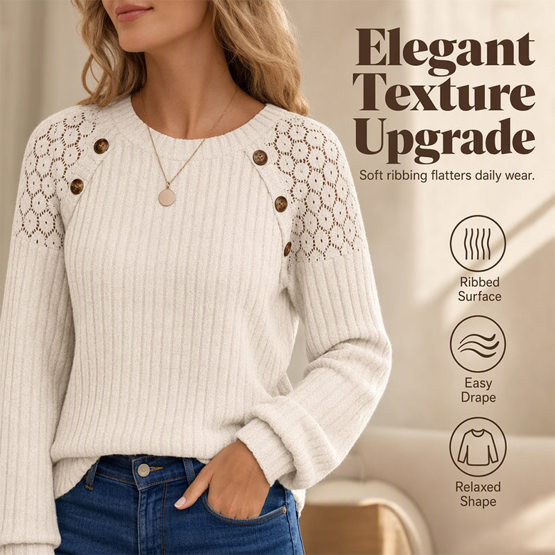Long-Sleeved, Ribbed Knit Casual Top for Women