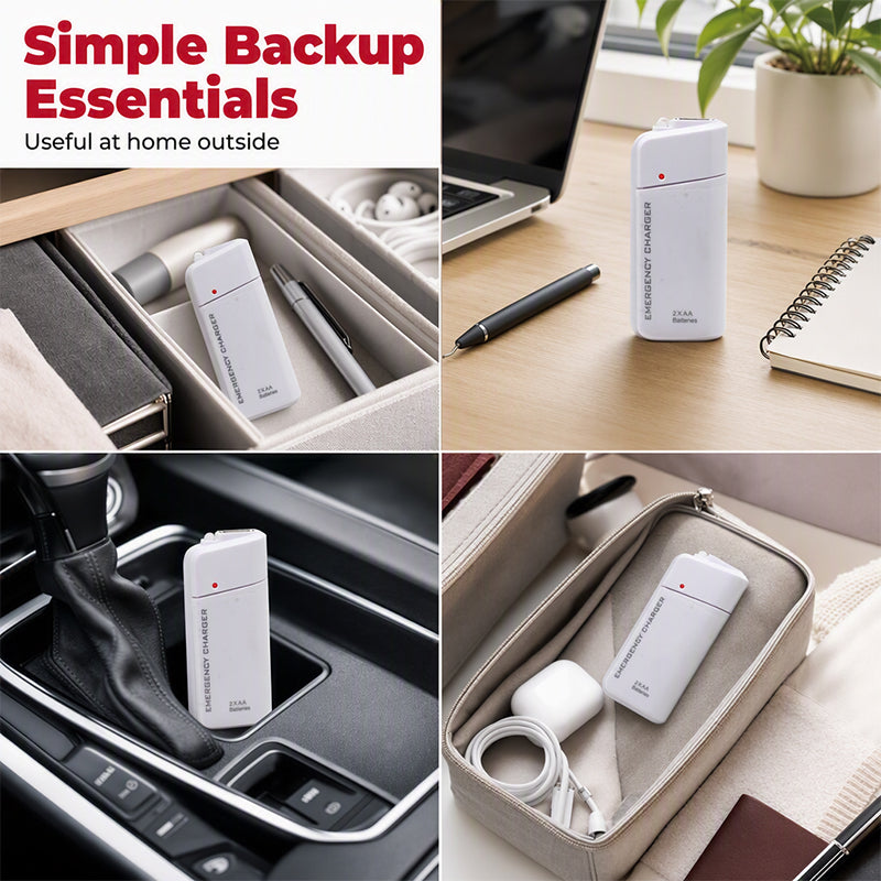 Portable Emergency Mobile Phone Charger Powered by AA Batteries, Built-In LED Flashlight, Perfect for Travel and Outdoor Emergencies