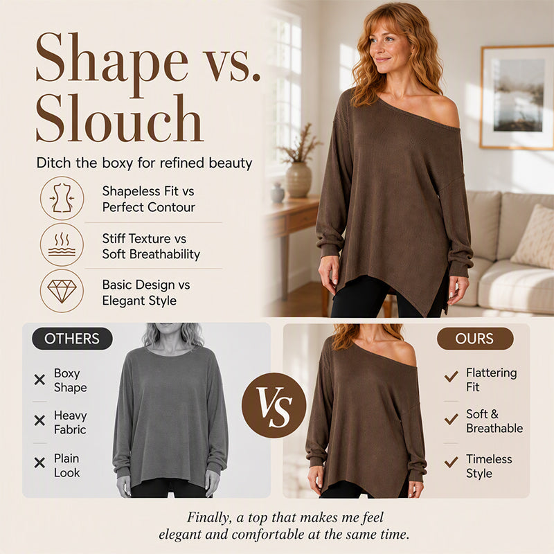 Off-Shoulder Blouse with Side Split – Flowing Drape & Modern Edge for Any Casual Occasion