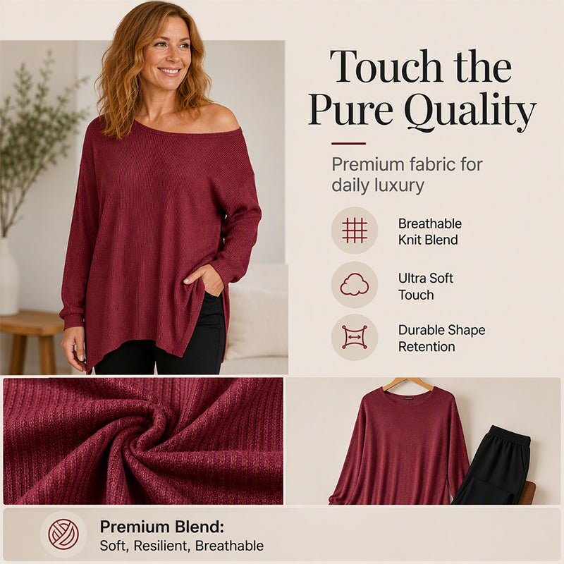 Off-Shoulder Blouse with Side Split – Flowing Drape & Modern Edge for Any Casual Occasion