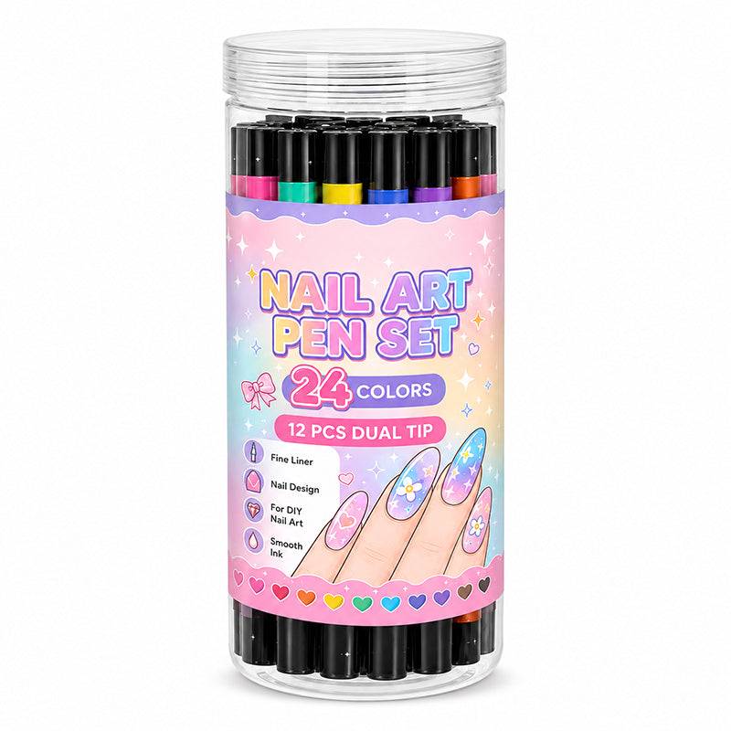 24-Color Nail Art Pens with Dual Tips – Perfect for Details and Patterns