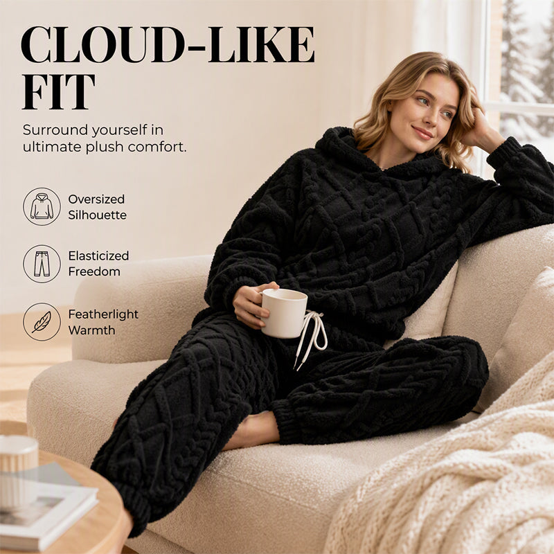 Women's Plush Textured Hoodie & Pants 2-Piece Set