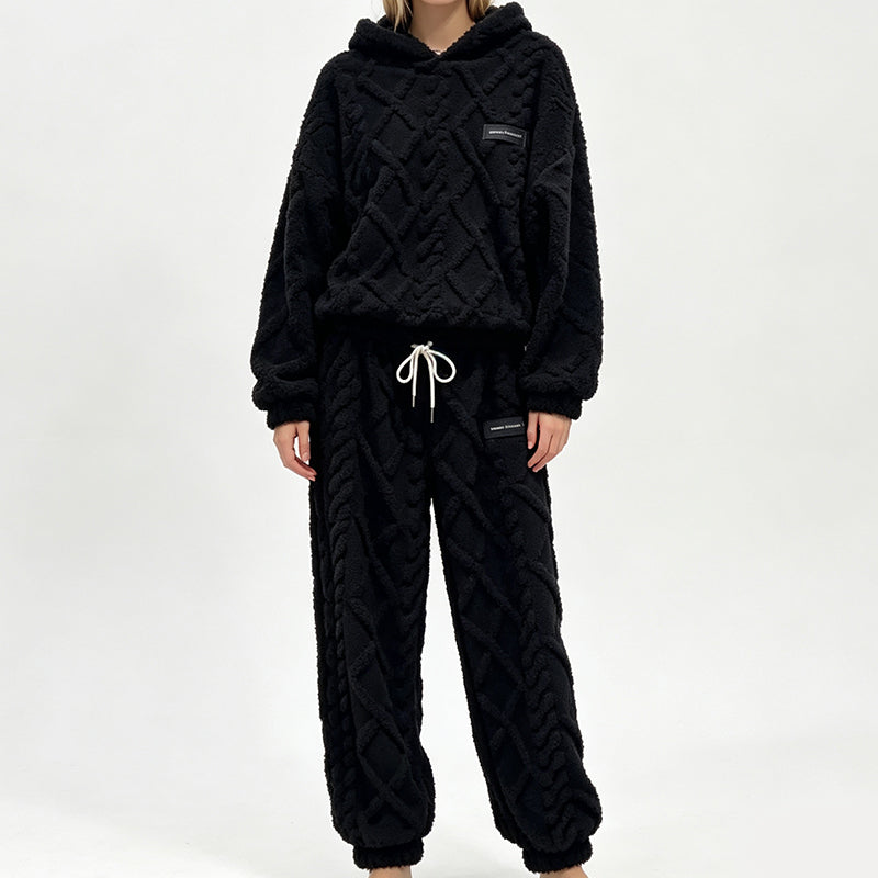 Women's Plush Textured Hoodie & Pants 2-Piece Set