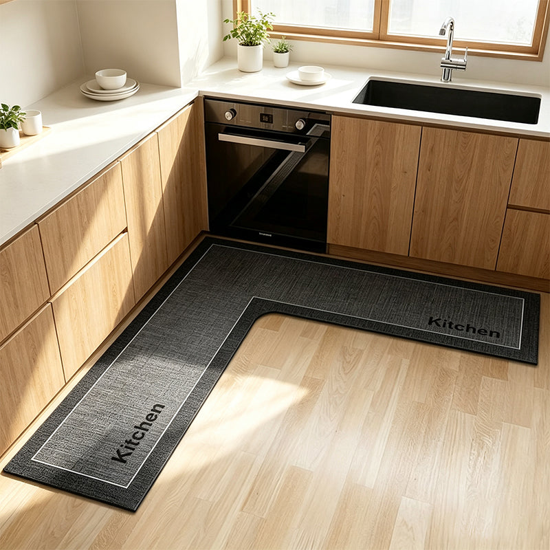 Quick-Dry Kitchen Mat – L-shape diatomite, absorbs water & oil, non-slip