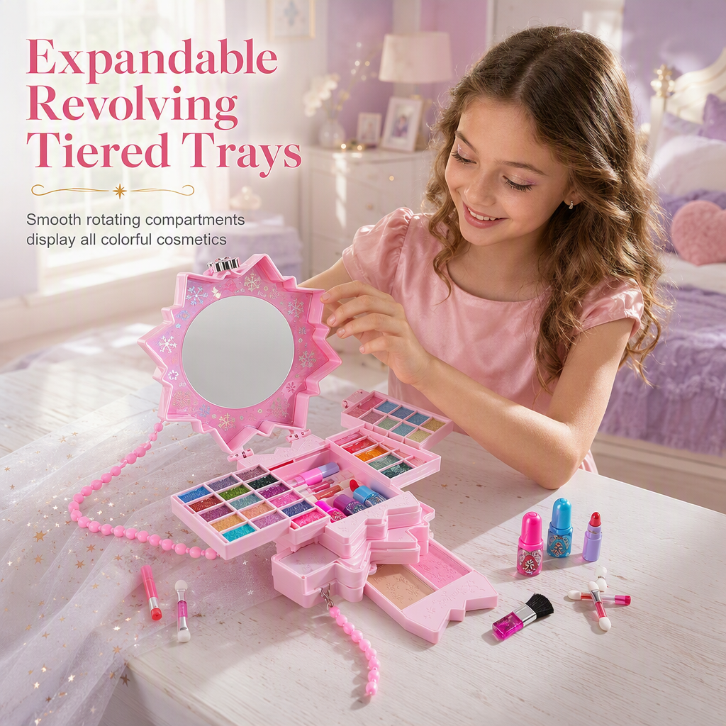 Washable Princess Makeup Set – Non-irritating, trays & portable case