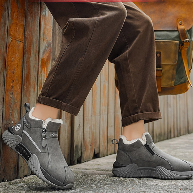 Men's Fleece-Lined Leather High-Tops | Warm Side-Zip Winter Boots – Non-Slip Grip for Cold Weather