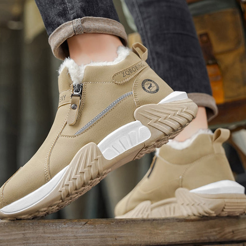 Men's Fleece-Lined Leather High-Tops | Warm Side-Zip Winter Boots – Non-Slip Grip for Cold Weather