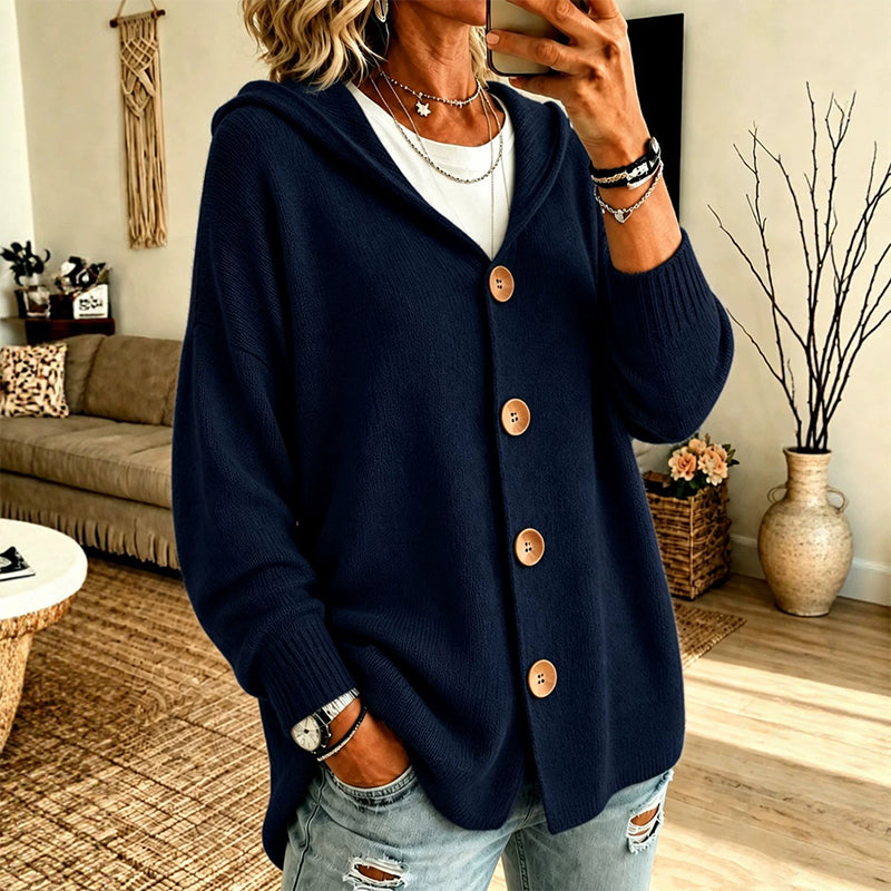 Women's Hooded Relaxed-Fit Knit Cardigan