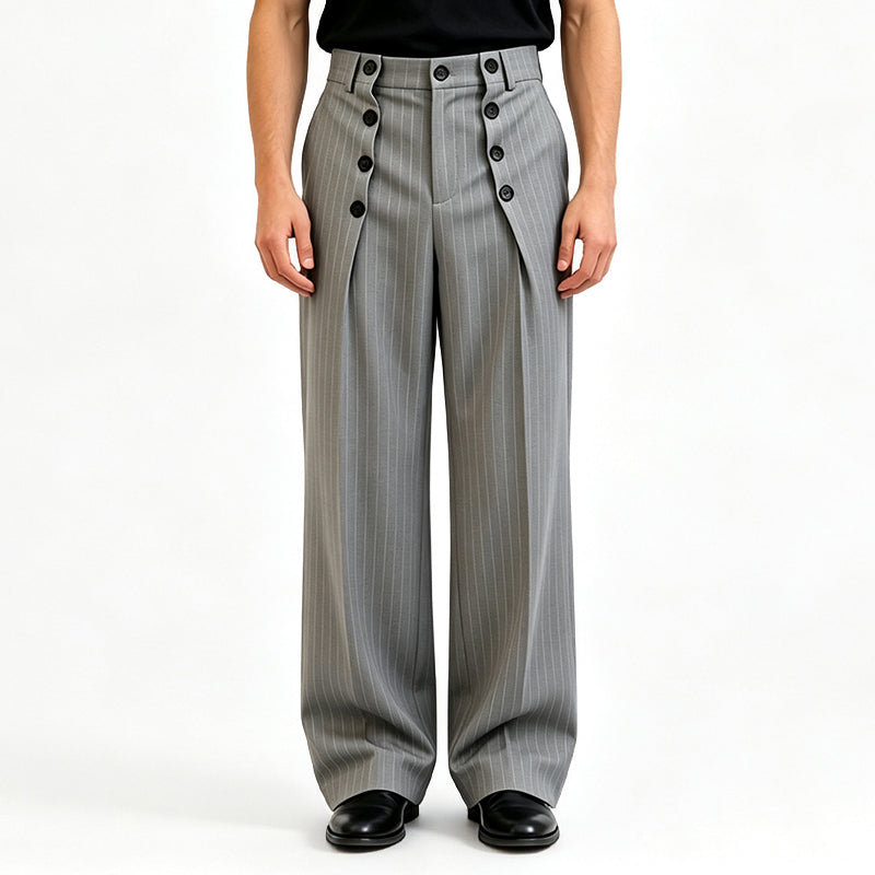 Elegant High-Waisted Double-Breasted Draped Trousers for Men
