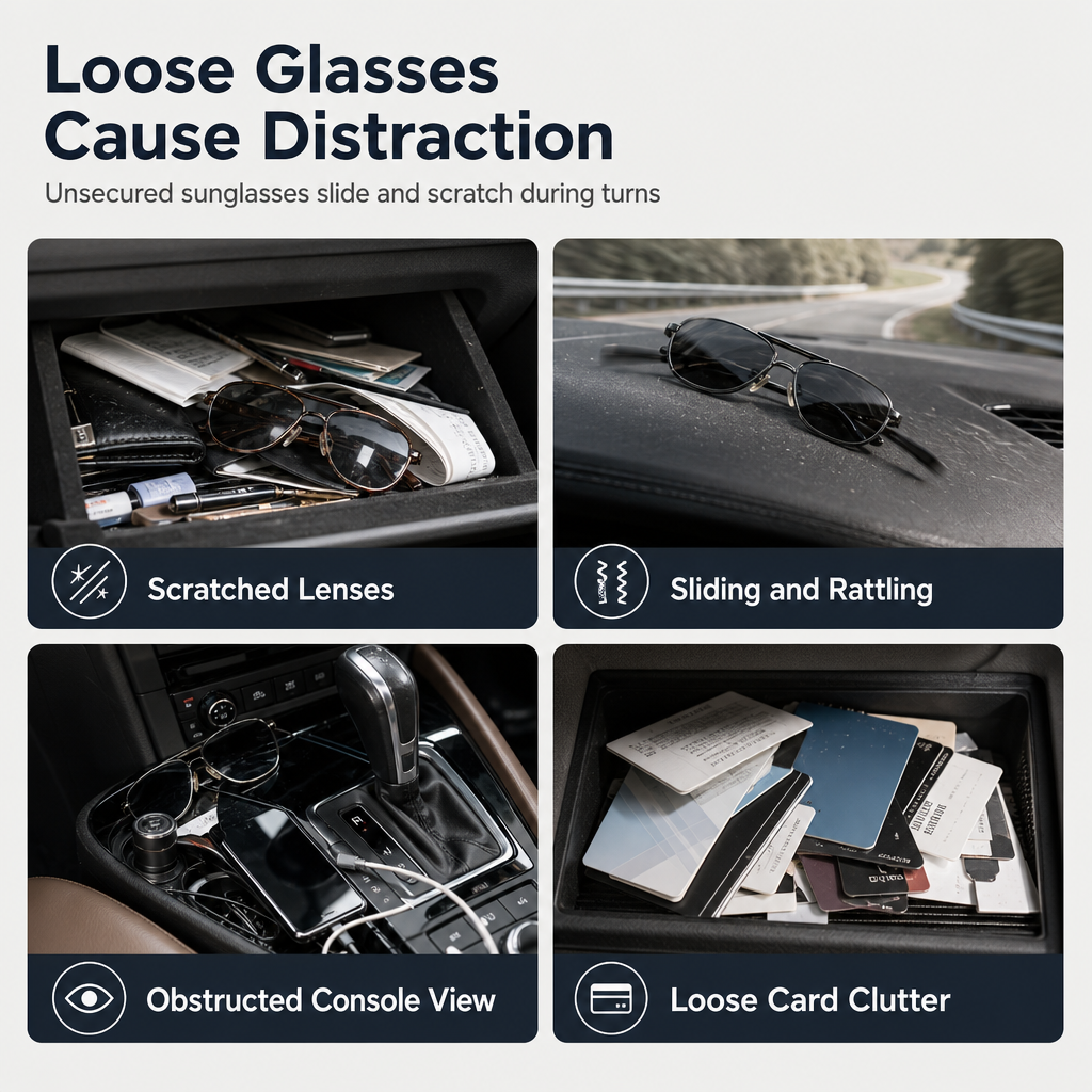 Car Sunglasses Holder — Magnetic Leather Clip, Ticket Card Mount