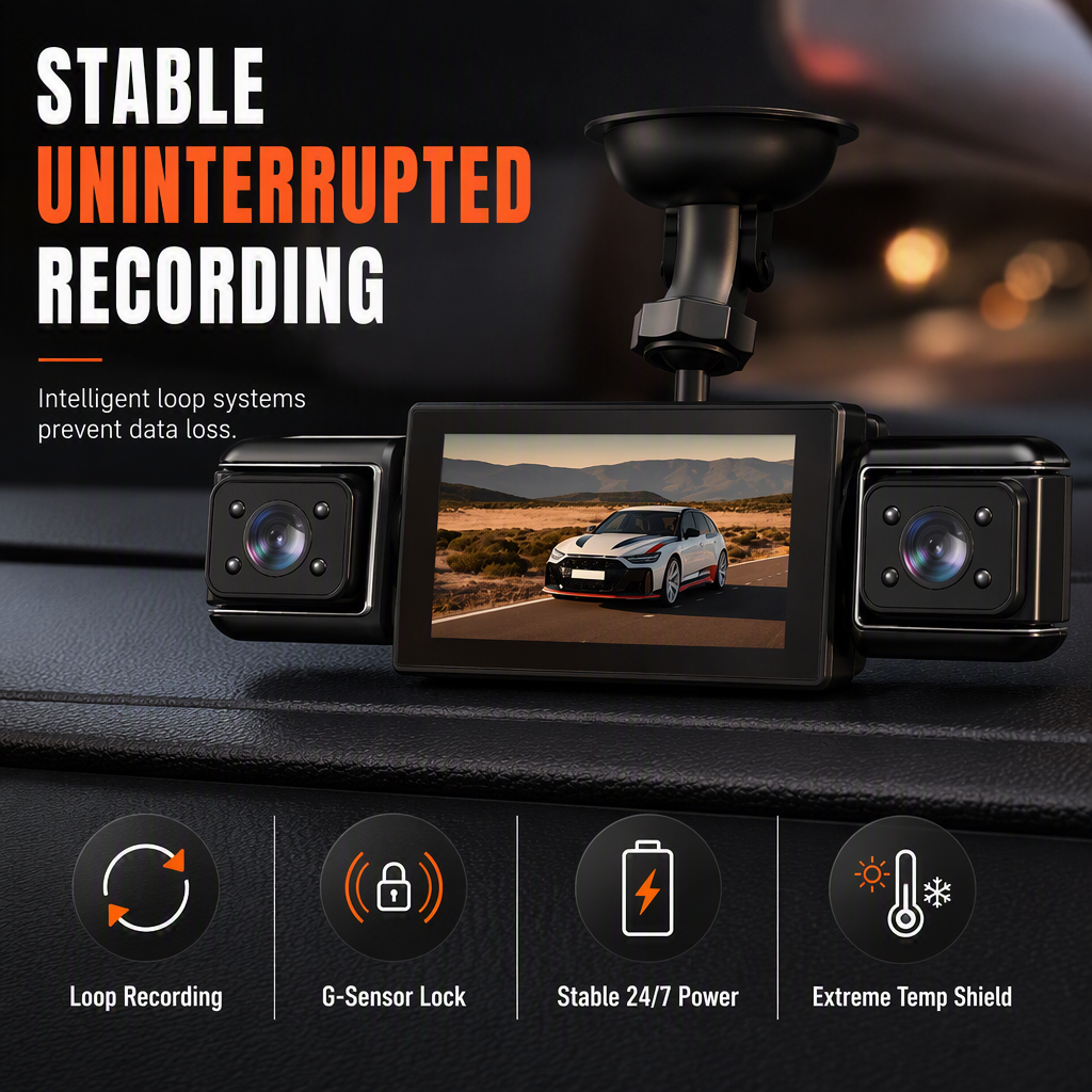 F100 4-Lens Dash Cam – 1080P HD, Infrared Night Vision, GPS Sync Recording