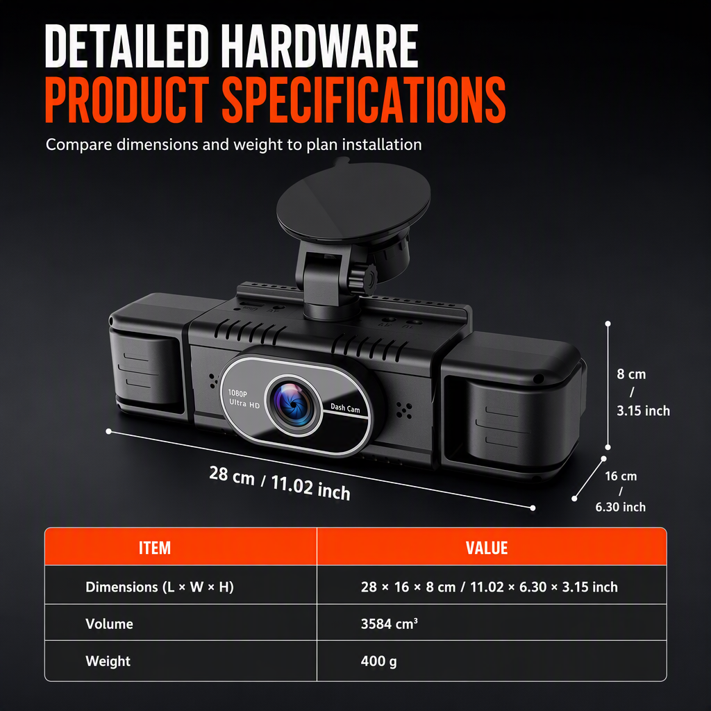 F100 4-Lens Dash Cam – 1080P HD, Infrared Night Vision, GPS Sync Recording