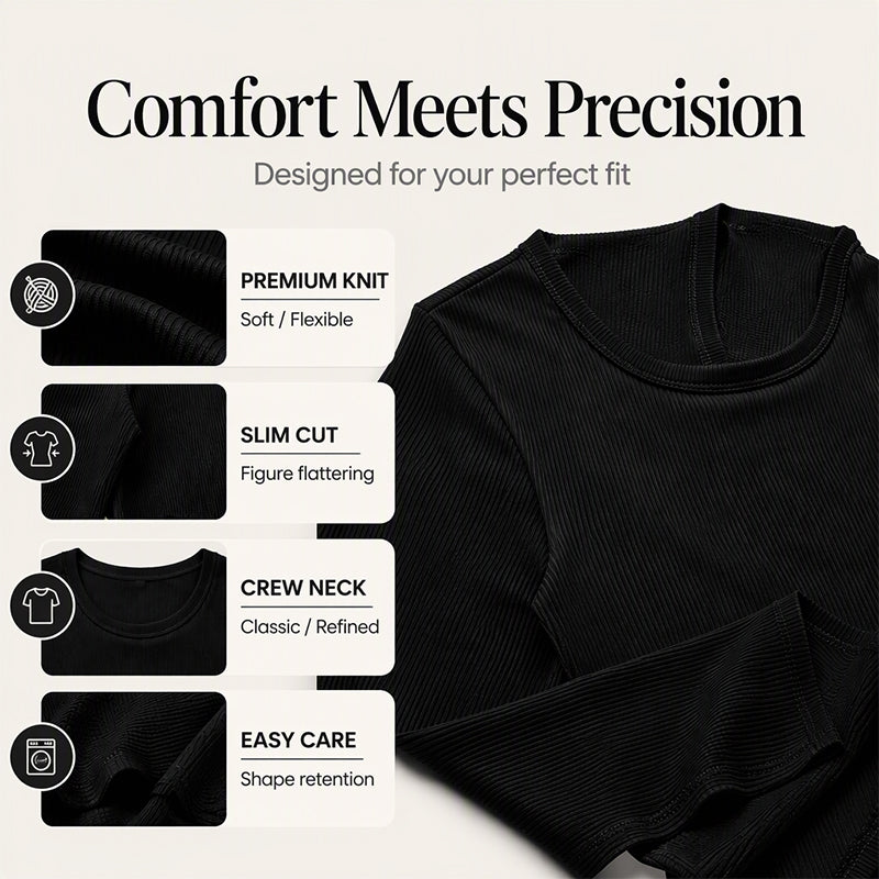 Ribbed Texture, Easy Everyday Fit Women's Classic Crew-Neck Knit Top