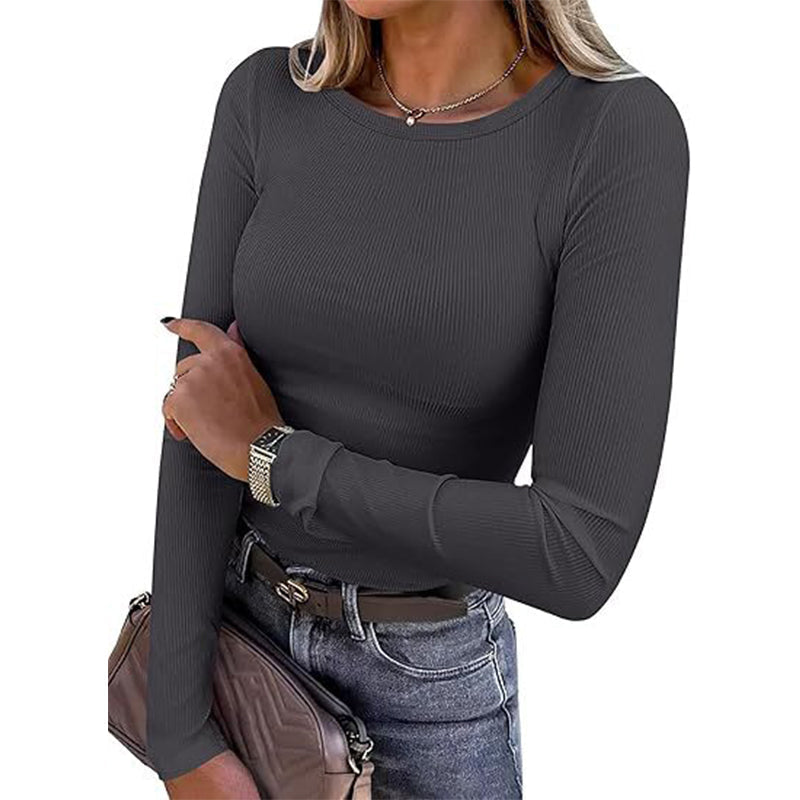 Ribbed Texture, Easy Everyday Fit Women's Classic Crew-Neck Knit Top