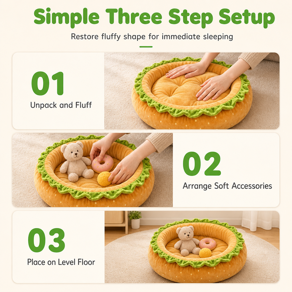 Cute Hamburger Bun Shaped Pet Bed Warm Cozy Round Dog Bed Cushion for All Seasons