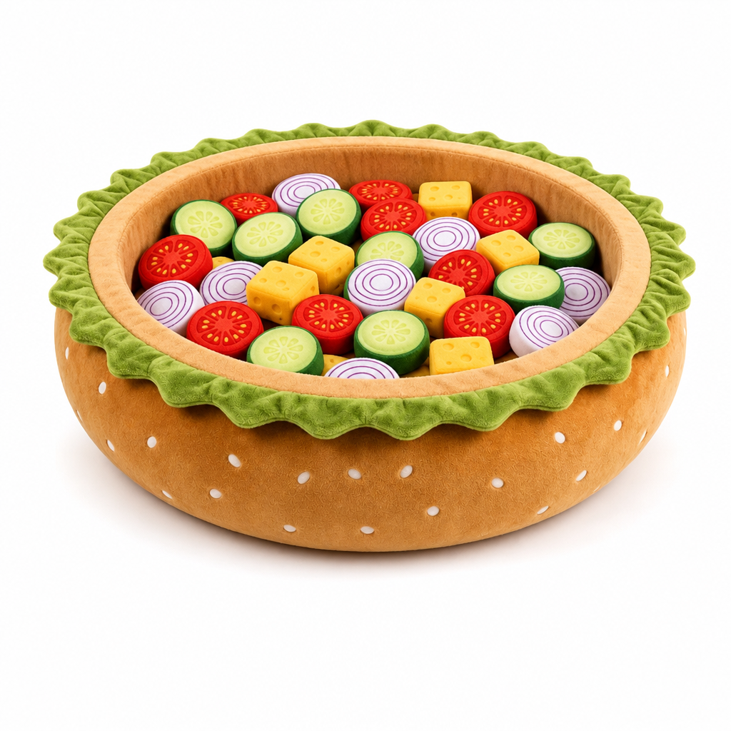 Cute Hamburger Bun Shaped Pet Bed Warm Cozy Round Dog Bed Cushion for All Seasons