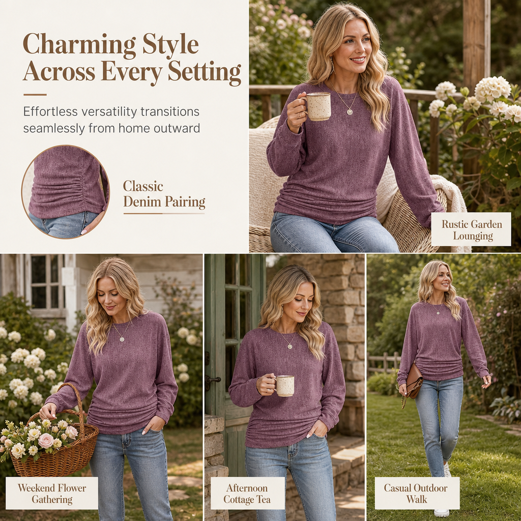 Women's Crewneck Knit Sweater – Soft Knit, Multi-Color Versatile – Stretch & Shape-Retaining, Six Autumn Shades