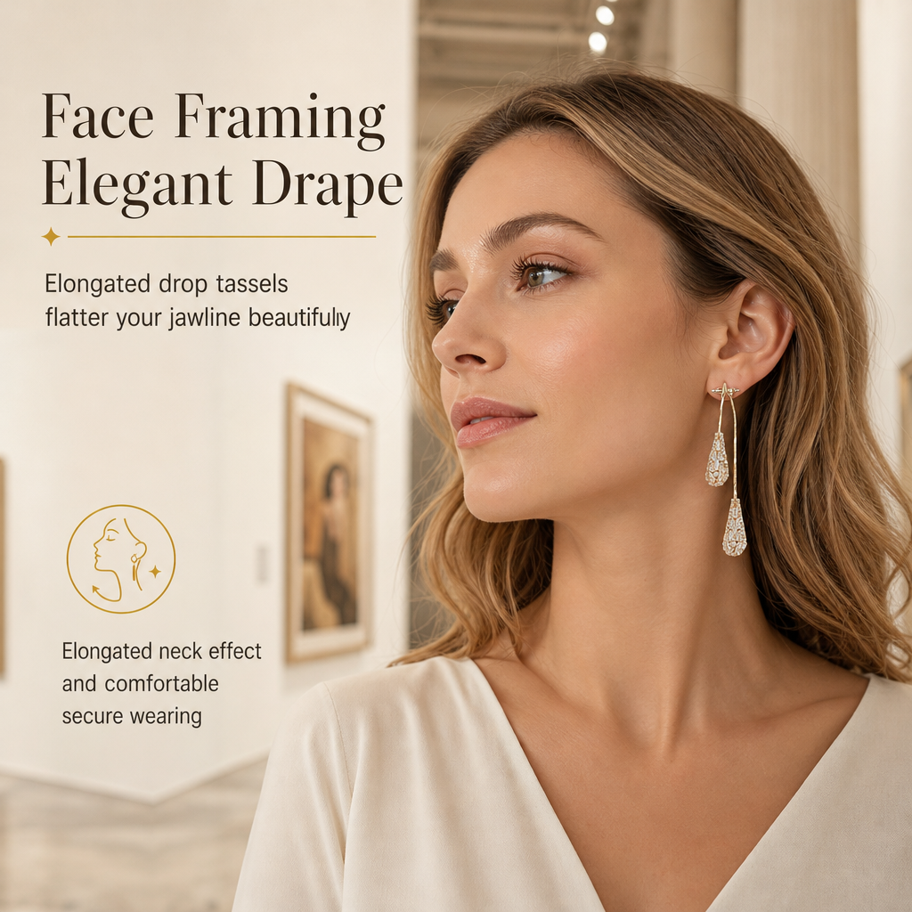 Women's Dual Wear Zircon Water Drop Tassel Earrings Gold Plated Elegant Drop Earrings