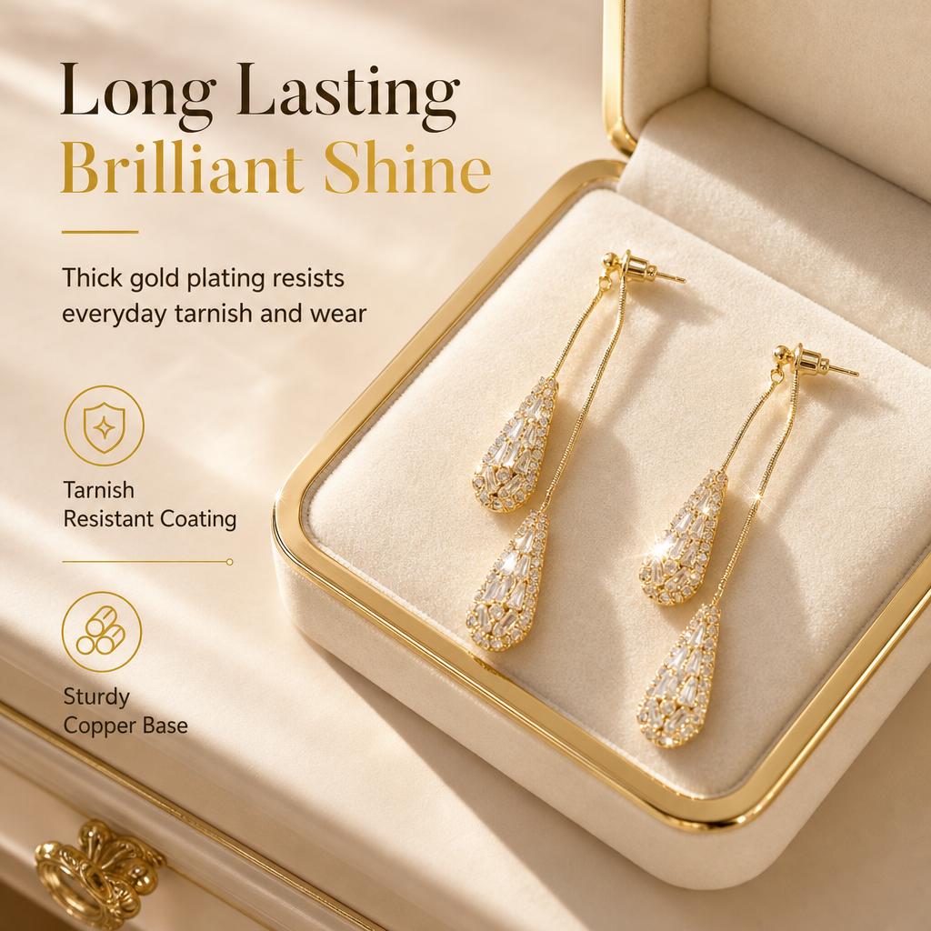 Women's Dual Wear Zircon Water Drop Tassel Earrings Gold Plated Elegant Drop Earrings