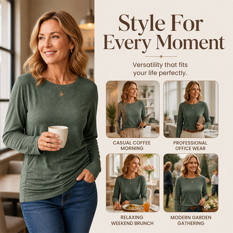 Women's Casual Crewneck Ruched Hem Top