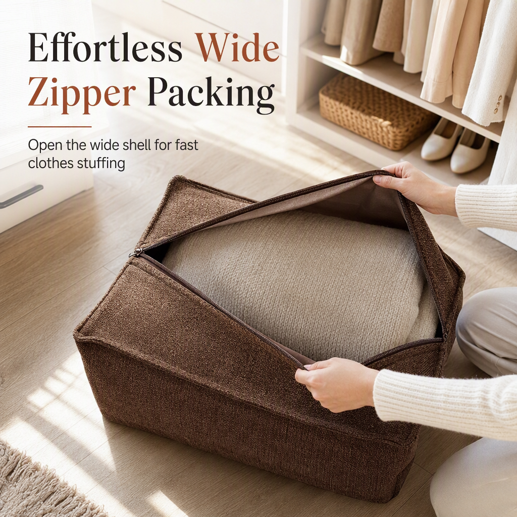 Storage Pouf Cover – Large Zipper, Washable & 45x45x23cm