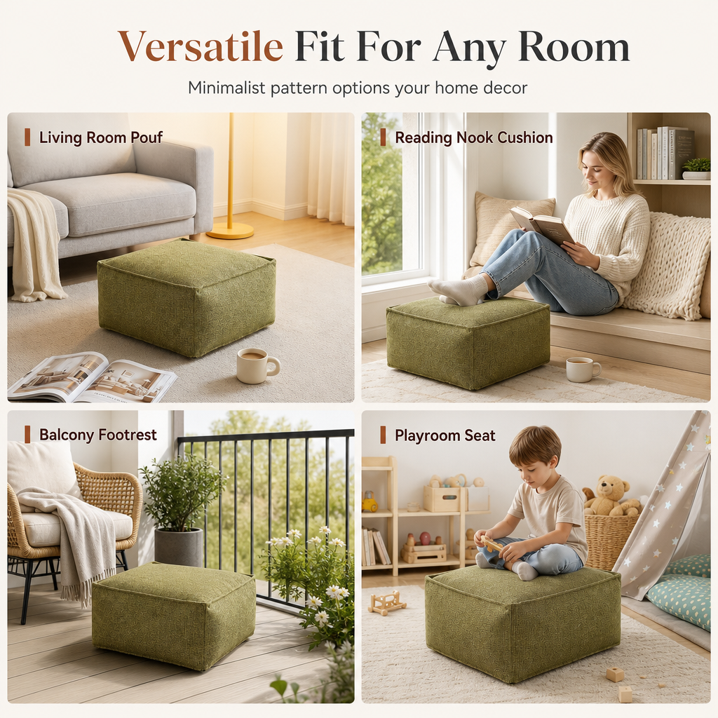 Storage Pouf Cover – Large Zipper, Washable & 45x45x23cm