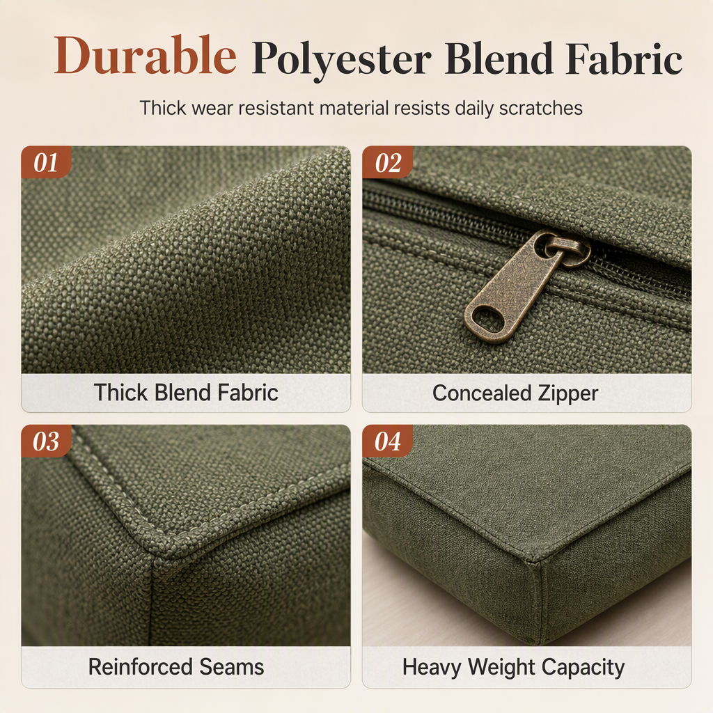 Storage Pouf Cover – Large Zipper, Washable & 45x45x23cm
