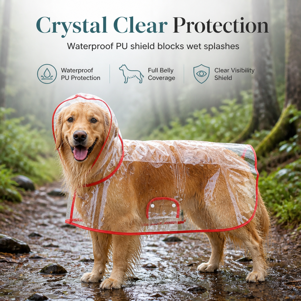 Transparent EVA Dog Raincoat with Hood and Adjustable Belly Strap, Sizes XS–8XL