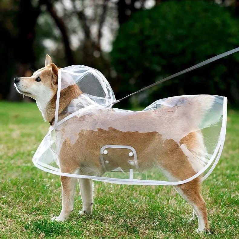Transparent EVA Dog Raincoat with Hood and Adjustable Belly Strap, Sizes XS–8XL