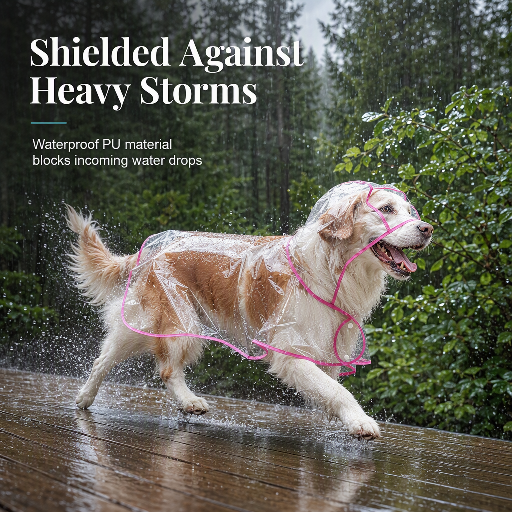 Transparent EVA Dog Raincoat with Hood and Adjustable Belly Strap, Sizes XS–8XL