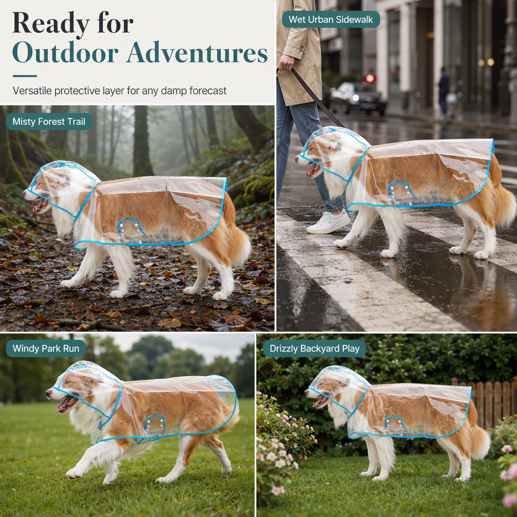 Transparent EVA Dog Raincoat with Hood and Adjustable Belly Strap, Sizes XS–8XL