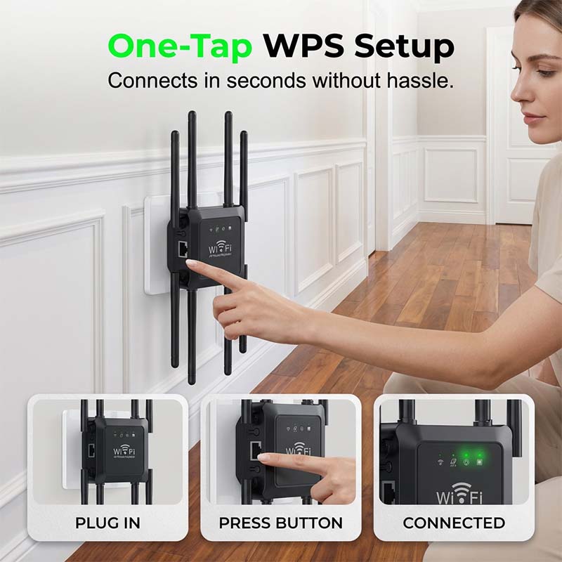 Long Range WiFi Extender for Home – Eight High-Gain Antennas, Dual-Band & Dead Zones Eliminated – Perfect for Basements, Attics and Patios