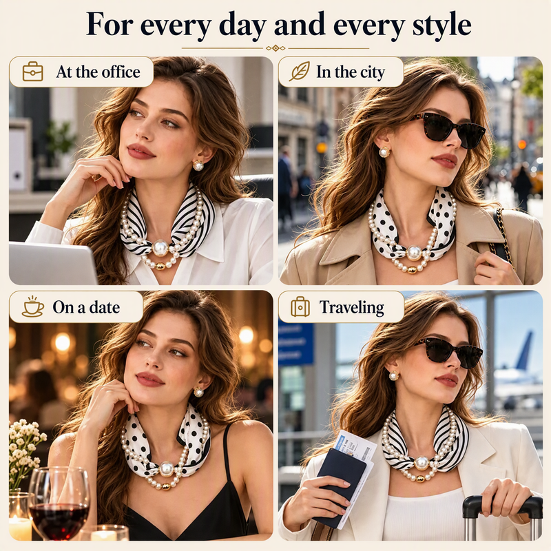 Scarf Necklace with Pearl Details