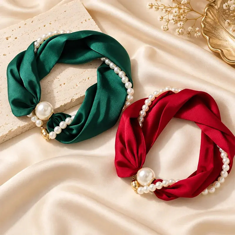 Scarf Necklace with Pearl Details