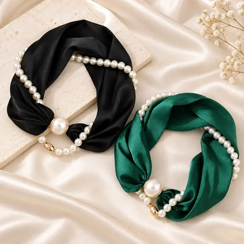 Scarf Necklace with Pearl Details