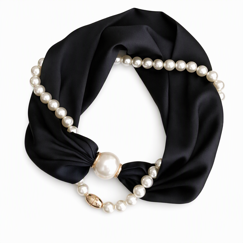 Scarf Necklace with Pearl Details