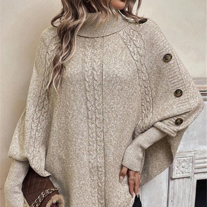 Elegant Pullover Cape for Women with High Collar and Asymmetric Hem