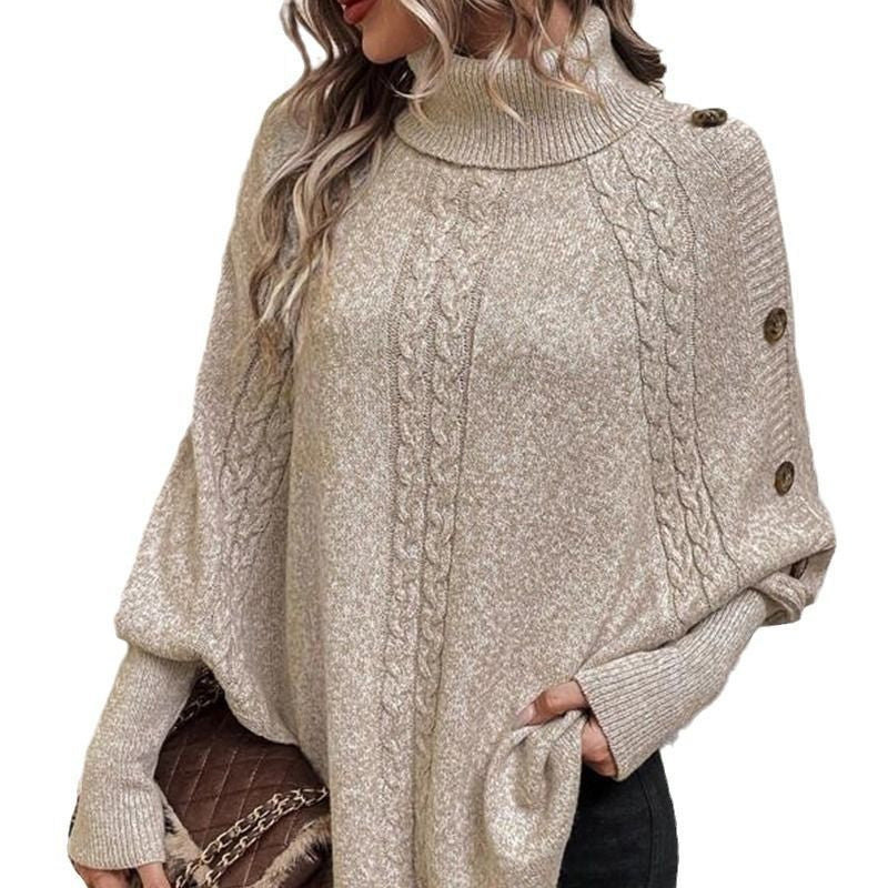 Elegant Pullover Cape for Women with High Collar and Asymmetric Hem