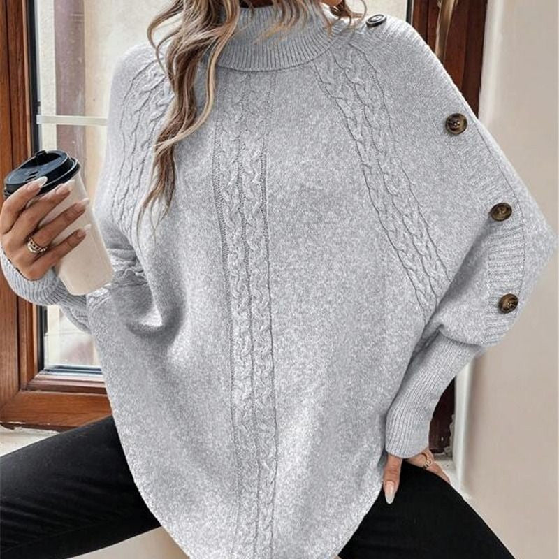 Elegant Pullover Cape for Women with High Collar and Asymmetric Hem