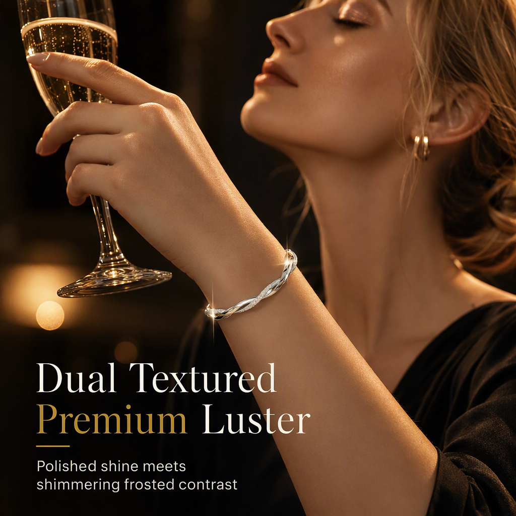 Infinite Mobius Twist Bangle: Smooth Sliding Adjustable Clasp, Dual Textured Finish, Electroplated Anti-Fade Jewelry