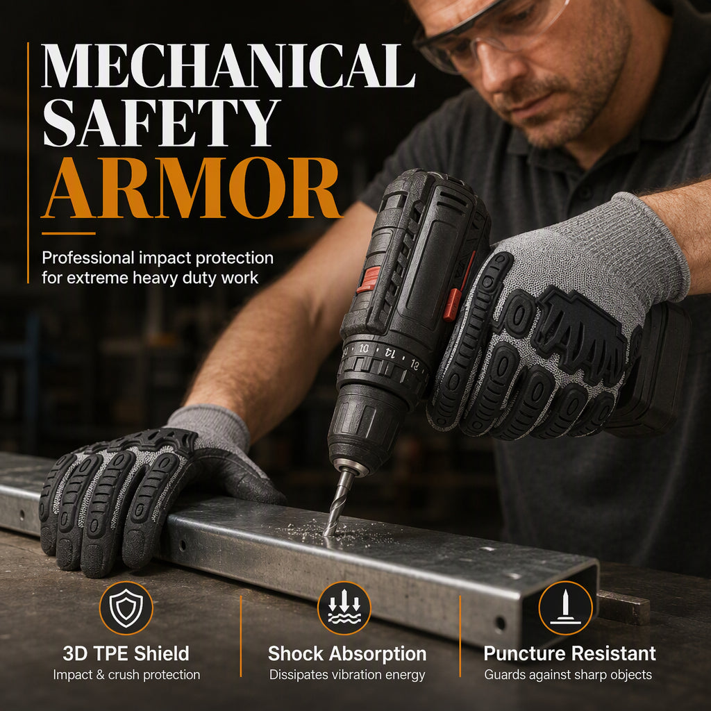 Thickened Impact Resistant Work Gloves | Heavy Duty Safety Gloves, Shock & Wear Protection for Mechanics & Construction