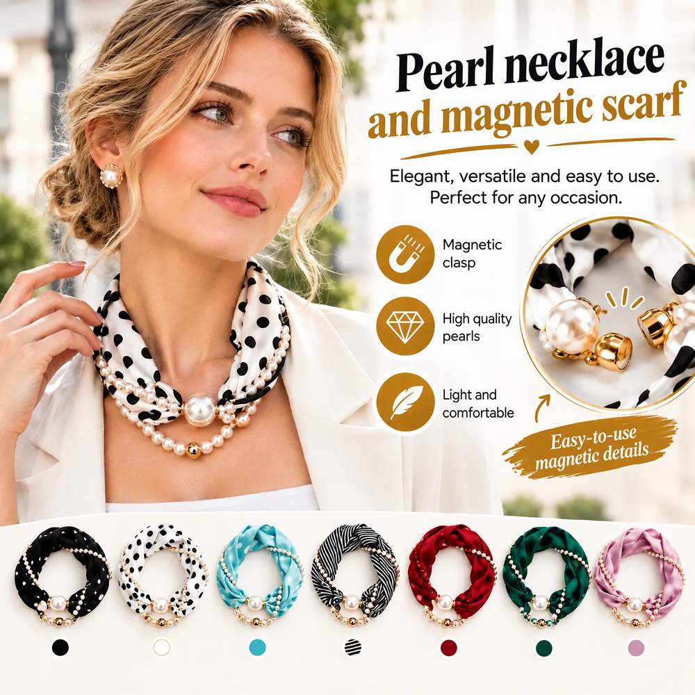 Decorative Scarf Necklace with Pearls, Elegant Style