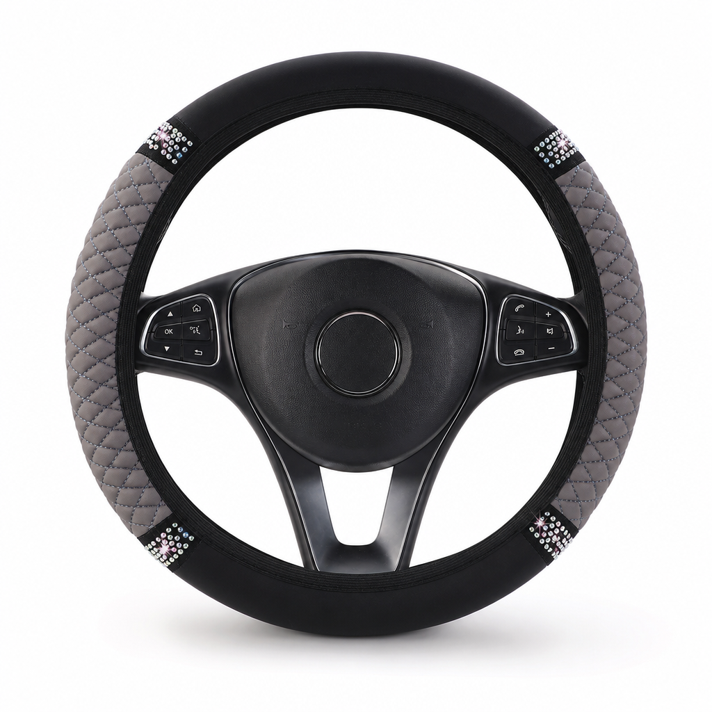 Steering Wheel Cover with Rhinestones – Hand-Set Crystals & Padded PU Leather for Luxurious Feel