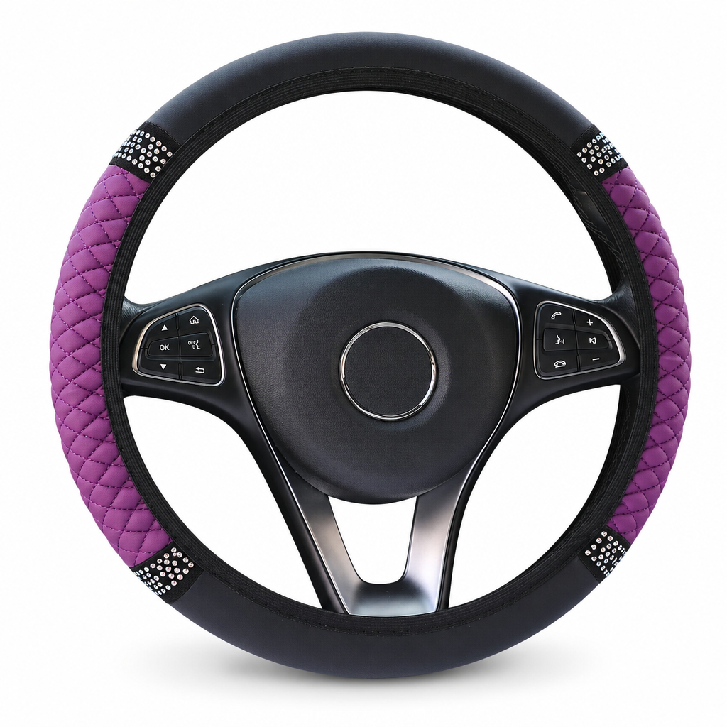 Steering Wheel Cover with Rhinestones – Hand-Set Crystals & Padded PU Leather for Luxurious Feel