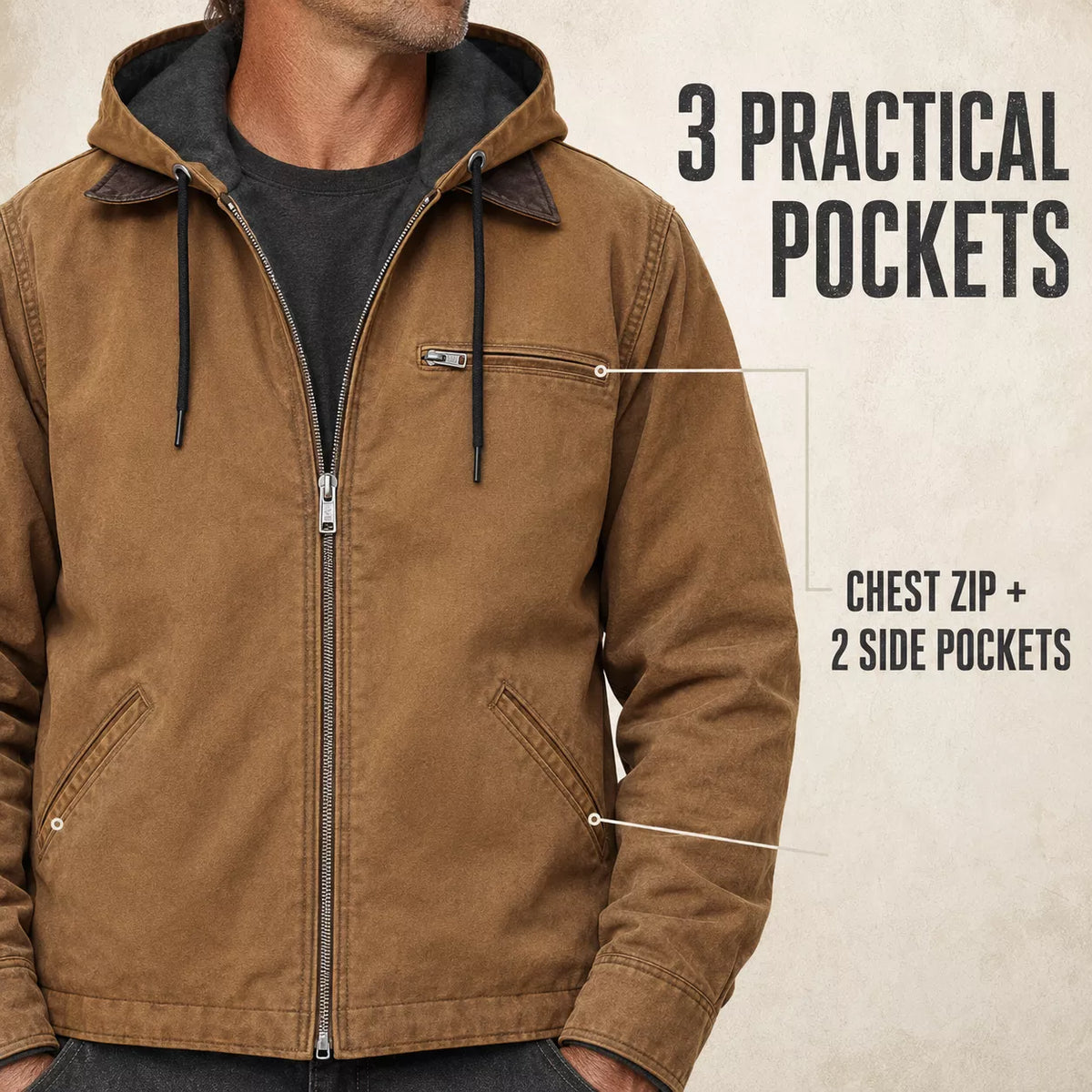 Men's Plush-Lined Hooded Work Jacket