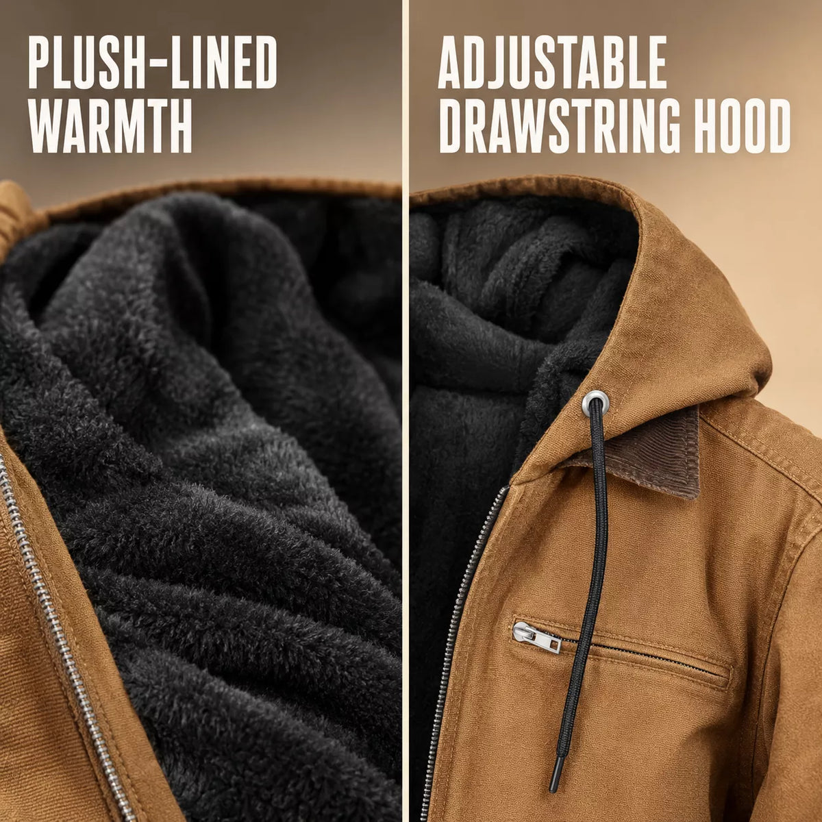 Men's Plush-Lined Hooded Work Jacket